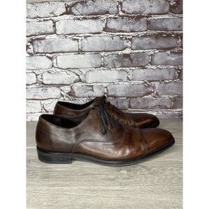 MAISON FORTE Hector Chocolate Brown Leather Cap Oxford Dress Shoes Men 12M US/45